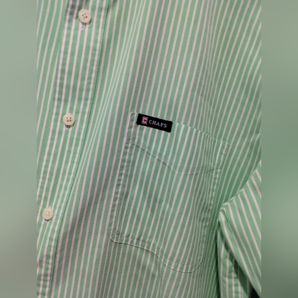 Chaps casual button down collar shirt with green and white stripes, easy care - Picture 4 of 7